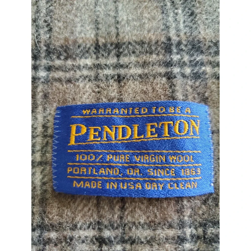 VTG‎ Pendleton Wool Scarf Mens Made in USA Grey Brown Plaid Pure Virgin Wool